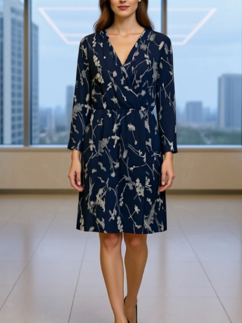 Women's Navy Blue Floral Wrap Dress
